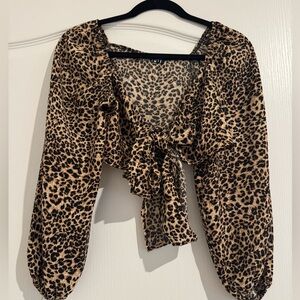 Audrey 3+1 Leopard Print Cropped Blouse